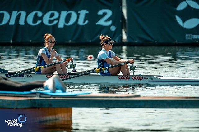 Valentina Rodini (b), Federica Cesarini (s), Lightweight Women's Double Sculls, Italy, 2024 World Rowing Cup I, Varese, Italy / World Rowing / Benedict Tufnell