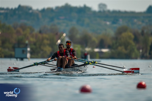 Mohamed Kota (b), Ahmed Abdelaal (s), Lightweight Men's Double Sculls, Egypt, 2024 World Rowing Cup I, Varese, Italy / World Rowing / Benedict Tufnell