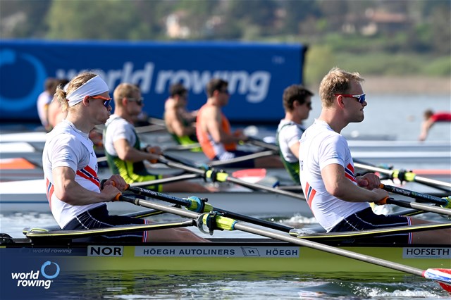 Jonas Juel (b), Erik Andre Solbakken (s), Men's Double Sculls, Norway, 2024 World Rowing Cup I, Varese, Italy / Maren Derlien/MyRowingPhoto.com