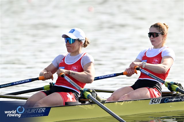Nina Wettstein (b), Jeanine Gmelin (s), Women's Double Sculls, Switzerland, 2024 World Rowing Cup I, Varese, Italy / Detlev Seyb / MyRowingPhoto.com
