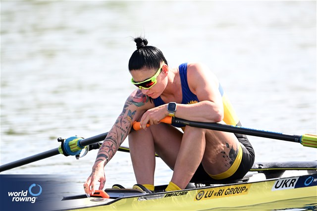 Yevheniia Dovhodko, Women's Single Sculls, Ukraine, 2024 World Rowing Cup I, Varese, Italy / Detlev Seyb / MyRowingPhoto.com