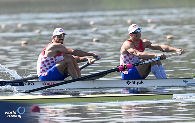 Martin Sinkovic (b), Valent Sinkovic (s), Men's Pair, Croatia, 2024 World Rowing Cup I, Varese, Italy / Detlev Seyb / MyRowingPhoto.com