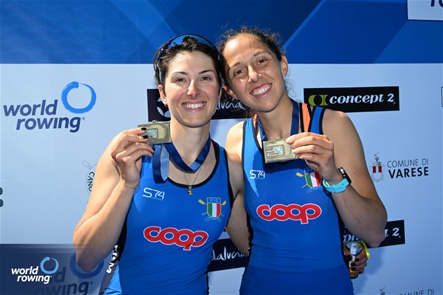 Stefania Buttignon (b), Silvia Crosio (s), Lightweight Women's Double Sculls, Italy, Bronze, 2024 World Rowing Cup I, Varese, Italy / Detlev Seyb / MyRowingPhoto.com