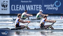 Jonas Gelsen (b), Marc Weber (s), Men's Double Sculls, Germany, 2024 World Rowing Cup I, Varese, Italy / Detlev Seyb / MyRowingPhoto.com