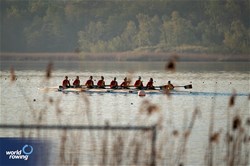Cristina Druga (b), Iuliana Buhus, Iulia-Liliana Balauca, Larisa-Andreea Bogdan, Patricia Cires, Geanina Juncanariu, Andreea Popa, Denisa Tilvescu (s), Rucsandra-Ioana Bucsa (c), Women's Eight, Romania, 2024 World Rowing Cup I, Varese, Italy / World Rowing / Benedict Tufnell
