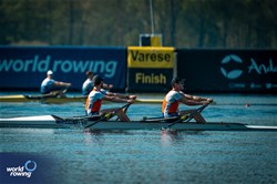 Brian Poll (b), Max Gompel (s), Lightweight Men's Double Sculls, Netherlands, 2024 World Rowing Cup I, Varese, Italy / World Rowing / Benedict Tufnell