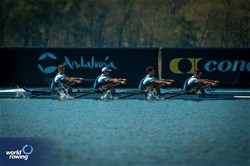 Andrea Pazzagli (b), Marco Selva, Leonardo Tedoldi, Edoardo Rocchi (s), Men's Quadruple Sculls, Italy, 2024 World Rowing Cup I, Varese, Italy / World Rowing / Benedict Tufnell