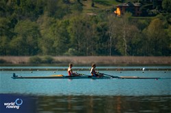 Ymkje Clevering (b), Veronique Meester (s), Women's Pair, Netherlands, 2024 World Rowing Cup I, Varese, Italy / World Rowing / Benedict Tufnell