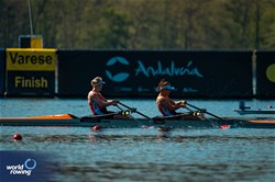 Lisa Scheenaard (b), Martine Veldhuis (s), Women's Double Sculls, Netherlands, 2024 World Rowing Cup I, Varese, Italy / World Rowing / Benedict Tufnell