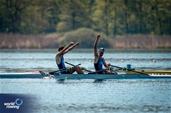 Stefano Oppo (b), Gabriel Soares (s), Lightweight Men's Double Sculls, Italy, 2024 World Rowing Cup I, Varese, Italy / World Rowing / Benedict Tufnell