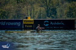 Oliver Zeidler, Men's Single Sculls, Germany, 2024 World Rowing Cup I, Varese, Italy / World Rowing / Benedict Tufnell