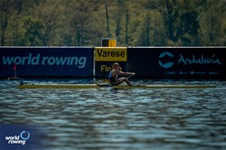 Oliver Zeidler, Men's Single Sculls, Germany, 2024 World Rowing Cup I, Varese, Italy / World Rowing / Benedict Tufnell