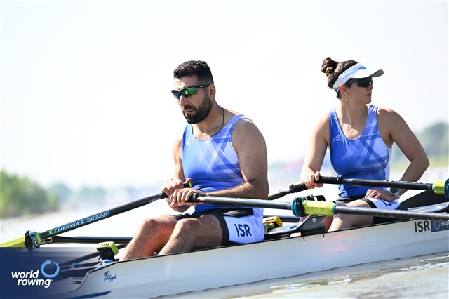 Shahar Milfelder (b), Saleh Shahin (s), PR2 Mixed Double Sculls, Israel, 2024 European Rowing Championships, Szeged, Hungary © Detlev Seyb / MyRowingPhoto.com