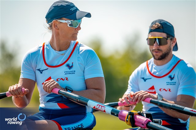 Benjamin Daviet (b), Perle Bouge (s), PR2 Mixed Double Sculls, France, 2024 European Rowing Championships, Szeged, Hungary © World Rowing / Benedict Tufnell