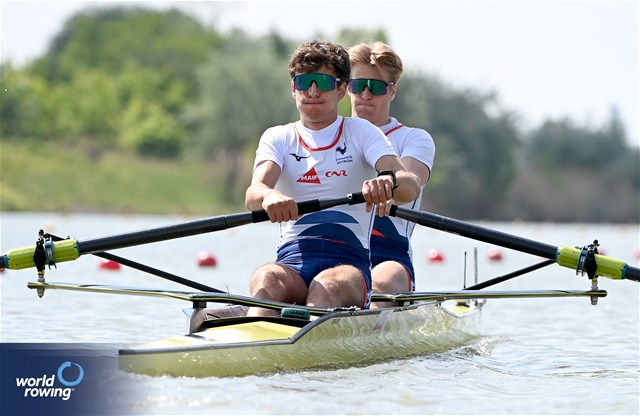 Florian Ludwig (b), Armand Pfister (s), Men's Pair, France, 2024 European Rowing Championships, Szeged, Hungary © Maren Derlien / MyRowingPhoto.com