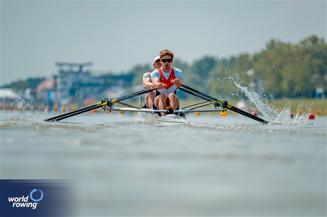 Jelle Bakker (b), Lucas Keijzer (s), Men's Double Sculls, Netherlands, 2024 European Rowing Championships, Szeged, Hungary © World Rowing / Benedict Tufnell