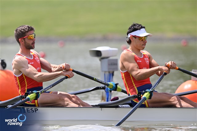 Dennis Carracedo Ferrero (b), Caetano Horta Pombo (s), Lightweight Men's Double Sculls, Spain, 2024 European Rowing Championships, Szeged, Hungary © Detlev Seyb / MyRowingPhoto.com
