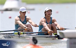 Keve Kolos Kertesz (b), Ferenc Szigeti (s), Lightweight Men's Double Sculls, Hungary, 2024 European Rowing Championships, Szeged, Hungary © Detlev Seyb / MyRowingPhoto.com