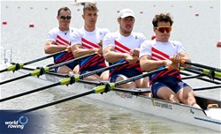 Vaclav Baldrian (b), Jan Cizek, Jan Potucek, Filip Zima (s), Men's Quadruple Sculls, Czechia, 2024 European Rowing Championships, Szeged, Hungary © Maren Derlien / MyRowingPhoto.com