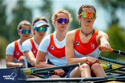 Lisa Bruijnincx (b), Lisanne Van Der Lelij, Margot Leeuwenburgh, Claire De Kok (s), Women's Quadruple Sculls, Netherlands, 2024 European Rowing Championships, Szeged, Hungary © World Rowing / Benedict Tufnell