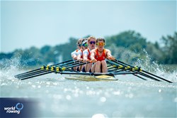 Lisa Bruijnincx (b), Lisanne Van Der Lelij, Margot Leeuwenburgh, Claire De Kok (s), Women's Quadruple Sculls, Netherlands, 2024 European Rowing Championships, Szeged, Hungary © World Rowing / Benedict Tufnell
