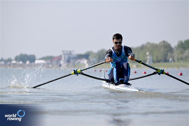 Bahman Nasiri, Men's Single Sculls, Azerbaijan, 2024 World Rowing European Olympic and Paralympic Qualification Regatta, Szeged, Hungary © Detlev Seyb / MyRowingPhoto.com
