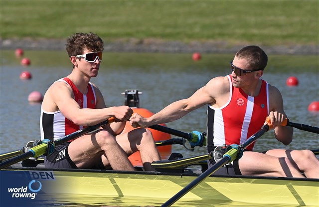 Rasmus Lind (b), Mathias Larsen (s), Lightweight Men's Double Sculls, Denmark, 2024 World Rowing European Olympic and Paralympic Qualification Regatta, Szeged, Hungary © Maren Derlien / MyRowingPhoto.com