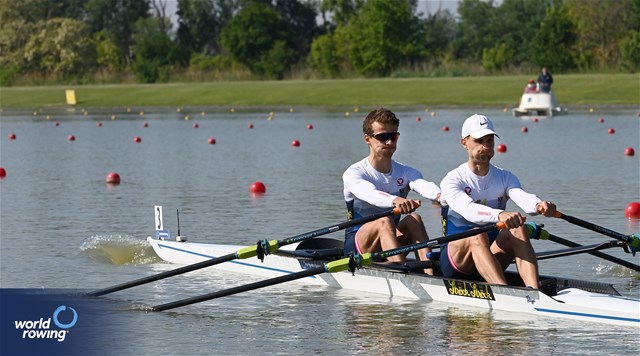 Julian Schoeberl (b), Lukas Reim (s), Lightweight Men's Double Sculls, Austria, 2024 World Rowing European Olympic and Paralympic Qualification Regatta, Szeged, Hungary © Maren Derlien / MyRowingPhoto.com