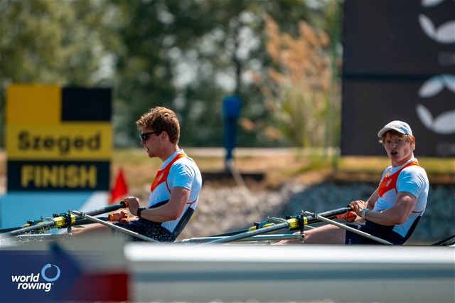 Jelle Bakker (b), Lucas Keijzer (s), Men's Double Sculls, Netherlands, 2024 European Rowing Championships, Szeged, Hungary © World Rowing / Benedict Tufnell