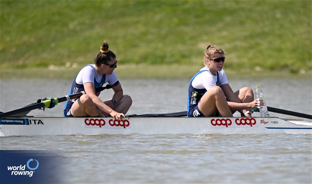Laura Meriano (b), Kiri English-Hawke (s), Women's Pair, Italy,  2024 European Rowing Championships, Szeged, Hungary © Detlev Seyb / MyRowingPhoto.com