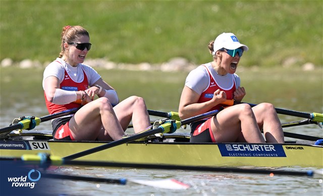 Nina Wettstein (b), Jeannine Gmelin (s), Women's Double Sculls, Switzerland, 2024 European Rowing Championships, Szeged, Hungary © Detlev Seyb / MyRowingPhoto.com