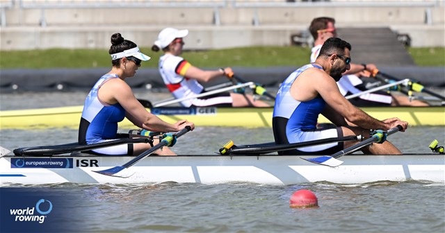 Shahar Milfelder (b), Saleh Shahin (s), PR2 Mixed Double Sculls, Israel, 2024 European Rowing Championships, Szeged, Hungary © Detlev Seyb / MyRowingPhoto.com
