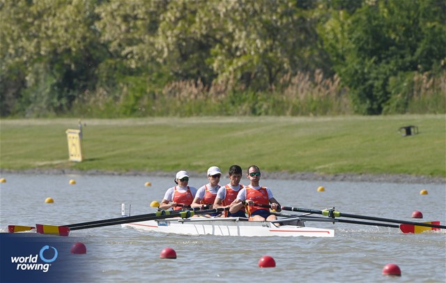 Josefa Benitez Guzman (b), Veronica Rodriguez Pulido, Mario Lopez Barredo, Saul Pena Puente (s), Leonor Garcia Serrano (c), PR3 Mixed Coxed Four , Spain, 2024 European Rowing Championships, Szeged, Hungary © Maren Derlien / MyRowingPhoto.com