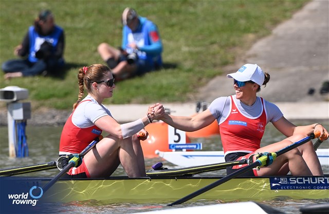 Nina Wettstein (b), Jeannine Gmelin (s), Women's Double Sculls, Switzerland, 2024 European Rowing Championships, Szeged, Hungary © Maren Derlien / MyRowingPhoto.com