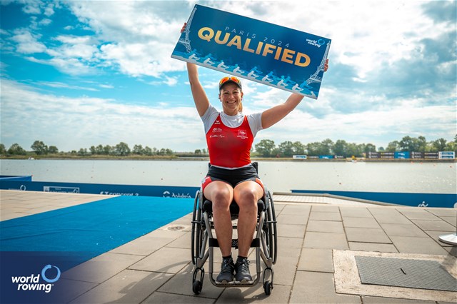 Claire Ghiringhelli, PR1 Womens Single Sculls, Switzerland, Gold, 2024 World Rowing European Olympic and Paralympic Qualification Regatta, Szeged, Hungary © World Rowing / Benedict Tufnell