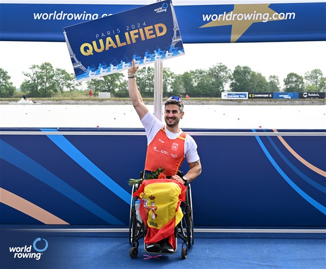Javier Garcia Martinez, PR1 Mens Single Sculls, Spain, Gold, 2024 World Rowing European Olympic and Paralympic Qualification Regatta, Szeged, Hungary © Detlev Seyb / MyRowingPhoto.com