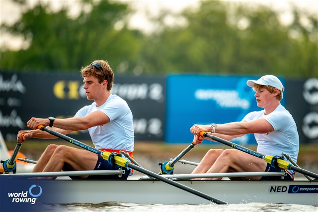 Jelle Bakker (b), Lucas Keijzer (s), Men's Double Sculls, Netherlands, 2024 European Rowing Championships, Szeged, Hungary © World Rowing / Benedict Tufnell
