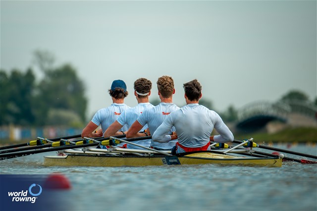 Jorn Salverda (b), Stijn Wieling, Michiel Mantel, Wibout Rustenburg (s), Men's Quadruple Sculls, Netherlands, 2024 European Rowing Championships, Szeged, Hungary © World Rowing / Benedict Tufnell