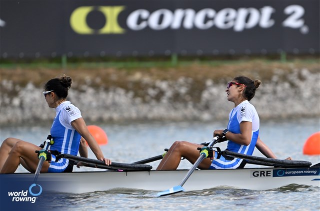 Dimitra Eleni Kontou (b), Zoi Fitsiou (s), Lightweight Women's Double Sculls, Greece, 2024 European Rowing Championships, Szeged, Hungary © Detlev Seyb / MyRowingPhoto.com