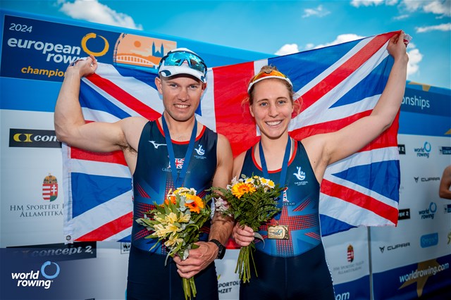 Samuel Murray (b), Annabel Caddick (s), PR3 Mixed Double Sculls, Great Britain, Gold, 2024 European Rowing Championships, Szeged, Hungary © World Rowing / Benedict Tufnell