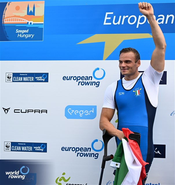 Giacomo Perini, PR1 Mens Single Sculls, Italy, Silver, 2024 European Rowing Championships, Szeged, Hungary © Detlev Seyb / MyRowingPhoto.com