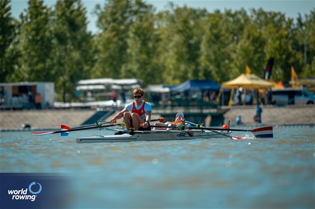 Jelle Bakker (b), Lucas Keijzer (s), Men's Double Sculls, Netherlands, 2024 European Rowing Championships, Szeged, Hungary © World Rowing / Benedict Tufnell