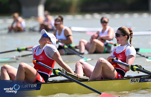 Nina Wettstein (b), Jeannine Gmelin (s), Women's Double Sculls, Switzerland, 2024 European Rowing Championships, Szeged, Hungary © Detlev Seyb / MyRowingPhoto.com