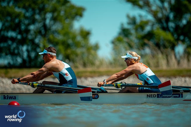 Esther Van Der Loos (b), Cornelis De Koning (s), PR2 Mixed Double Sculls, Netherlands, 2024 European Rowing Championships, Szeged, Hungary © World Rowing / Benedict Tufnell