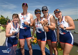 Candyce Chafa (b), Remy Taranto, Gregoire Bireau, Margot Boulet (s), Emilie Acquistapace (c), PR3 Mixed Coxed Four , France, Silver, 2024 European Rowing Championships, Szeged, Hungary © Detlev Seyb / MyRowingPhoto.com
