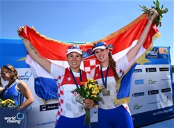 Ivana Jurkovic (b), Josipa Jurkovic (s), Women's Pair, Croatia, Bronze, 2024 European Rowing Championships, Szeged, Hungary © Detlev Seyb / MyRowingPhoto.com