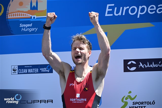 Marlon Colpaert, Lightweight Men's Single Sculls, Belgium, Bronze, 2024 European Rowing Championships, Szeged, Hungary © Detlev Seyb / MyRowingPhoto.com