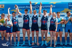Francesca Allen (b), Joshua O'Brien, Giedre Rakauskaite, Edward Fuller (s), Erin Kennedy (c), PR3 Mixed Coxed Four , Great Britain, Gold, 2024 European Rowing Championships, Szeged, Hungary © World Rowing / Benedict Tufnell