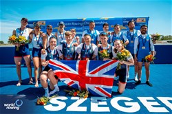 Francesca Allen (b), Joshua O'Brien, Giedre Rakauskaite, Edward Fuller (s), Erin Kennedy (c), PR3 Mixed Coxed Four , Great Britain, Gold, Candyce Chafa (b), Remy Taranto, Gregoire Bireau, Margot Boulet (s), Emilie Acquistapace (c), France, Silver, Greta Elizabeth Muti (b), Tommaso Schettino, Marco Frank, Carolina Foresti (s), Enrico D'Aniello (c), Italy, Bronze, 2024 European Rowing Championships, Szeged, Hungary © World Rowing / Benedict Tufnell