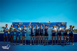 Oliver Wilkes (b), David Ambler, Matthew Aldridge, Freddie Davidson (s), Men's Four, Great Britain, Gold, Matteo Lodo (b), Giovanni Abagnale, Giuseppe Vicino, Nicholas Kohl (s), Italy, Silver, Thibaud Turlan (b), Guillaume Turlan, Benoit Brunet, Teo Rayet (s), France, Bronze, 2024 European Rowing Championships, Szeged, Hungary © World Rowing / Benedict Tufnell
